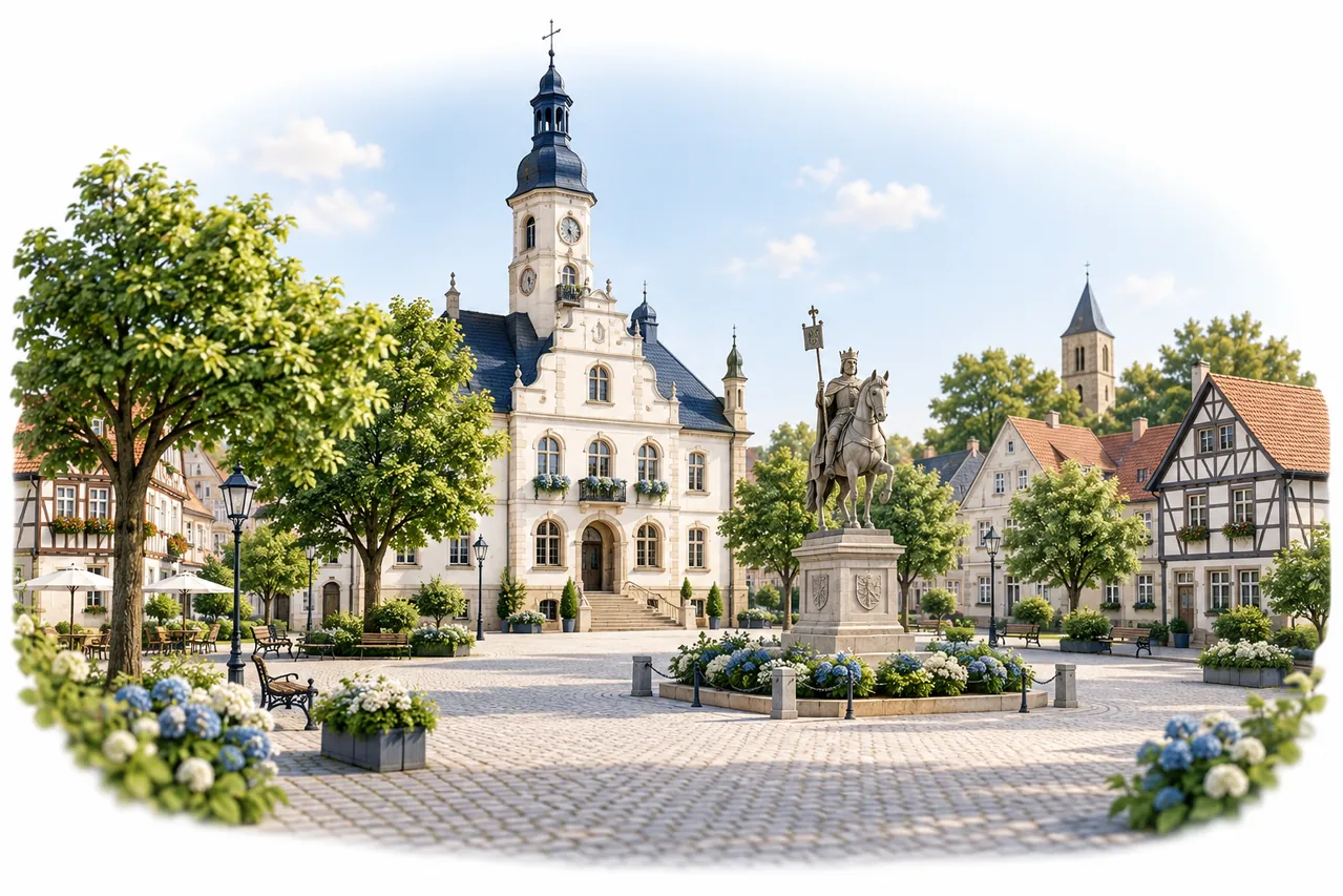 Stilisierte Stadtillustration von Haldensleben; keine Fotografie eines Kundenobjekts