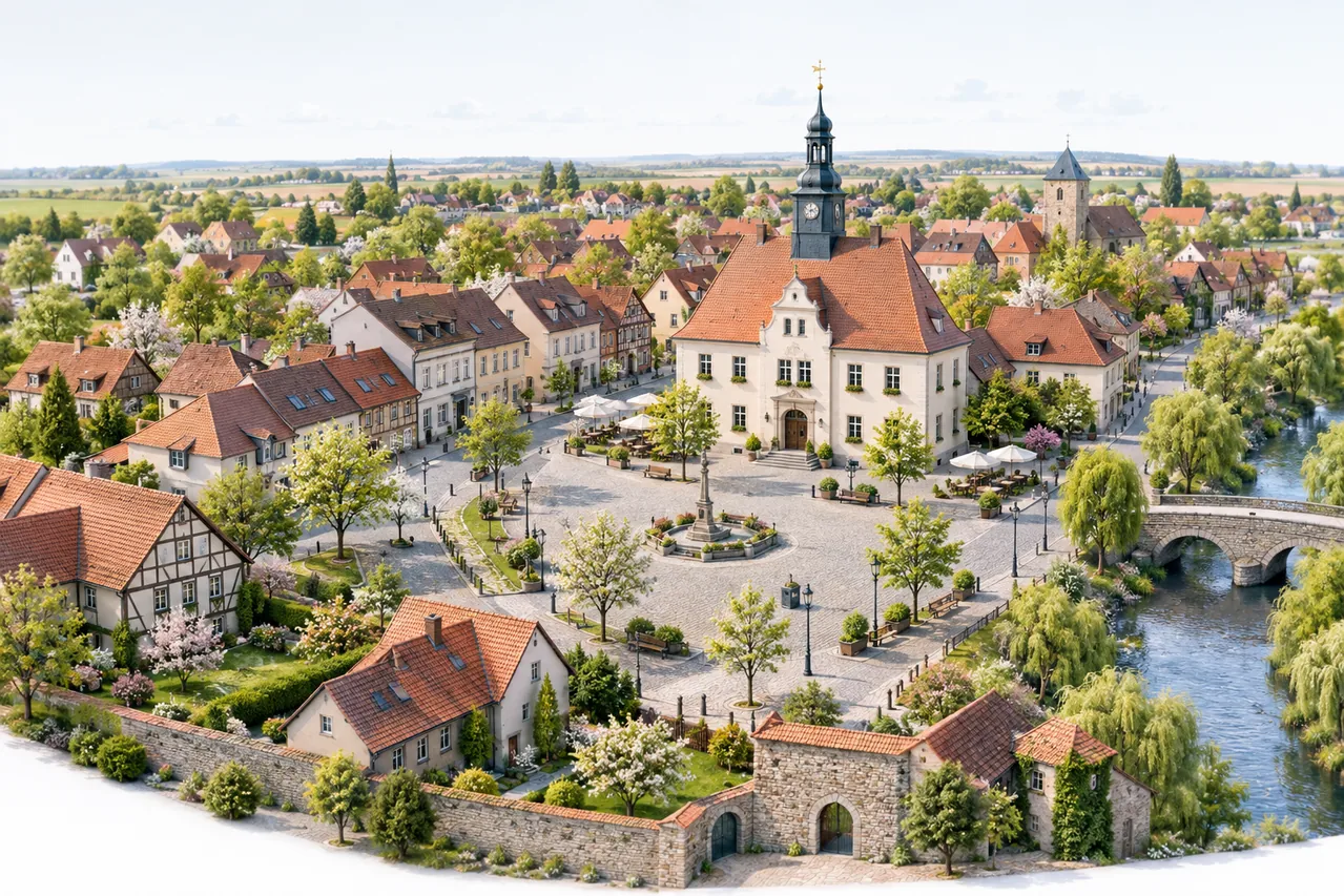 Stilisierte Stadtillustration von Oschersleben; keine Fotografie eines Kundenobjekts