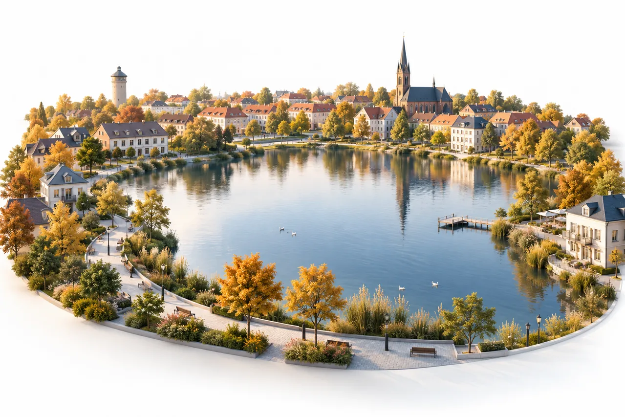 Stilisierte Stadtillustration von Staßfurt; keine Fotografie eines Kundenobjekts